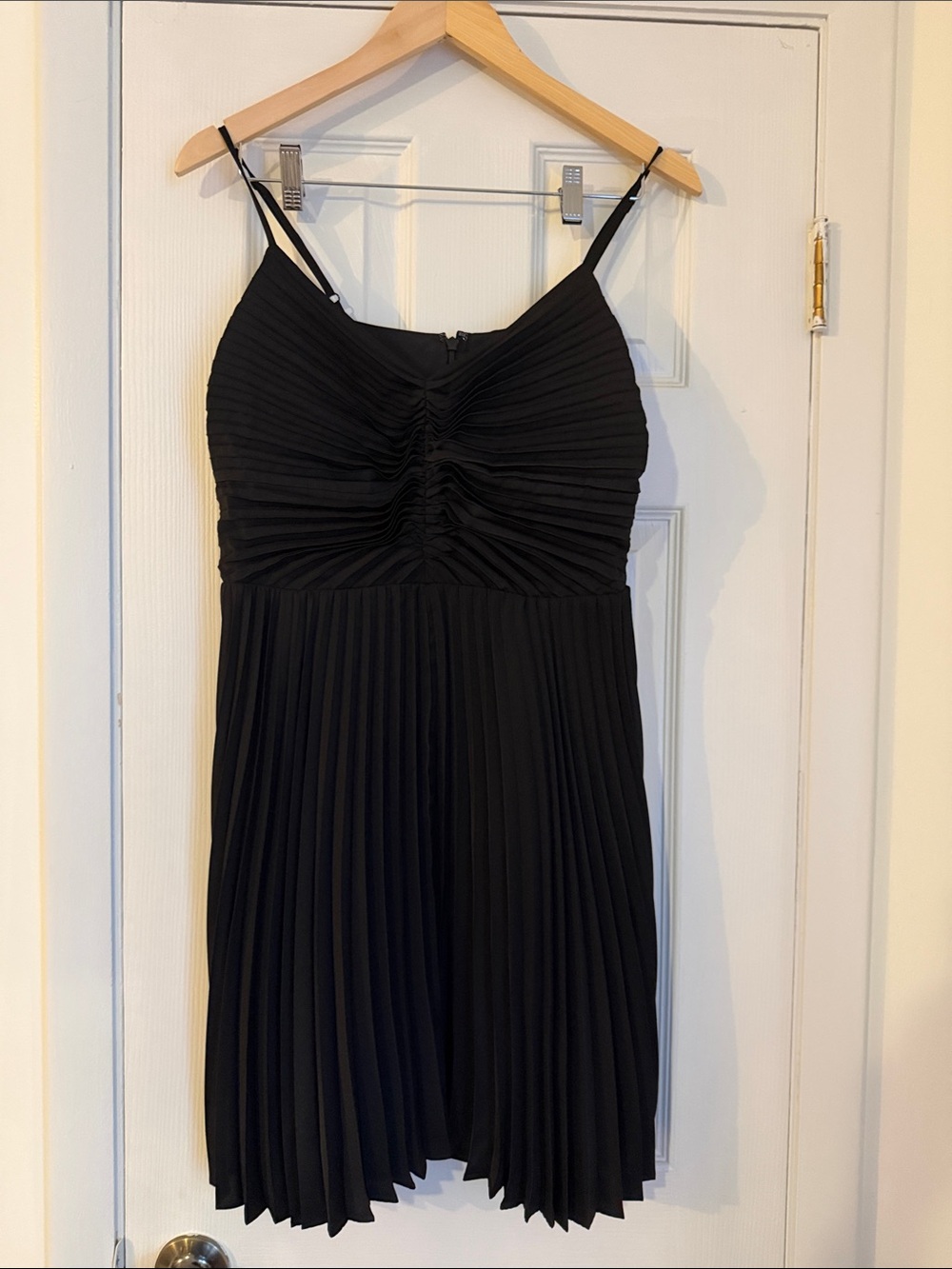 Express Black Pleated Spaghetti-Strap Mini Dress